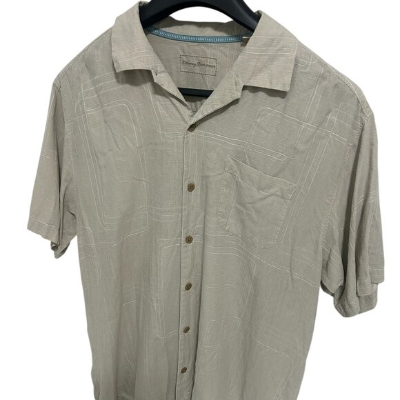 Tommy Bahama Adult Large Tan Button Up 100% Silk Shirt - Picture 2 of 7